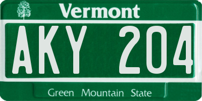 VT license plate AKY204