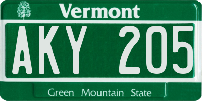 VT license plate AKY205
