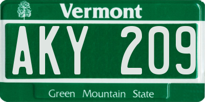 VT license plate AKY209