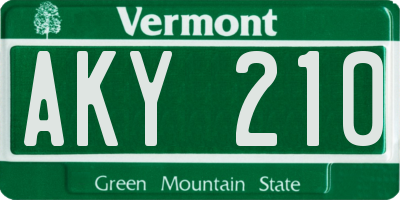 VT license plate AKY210