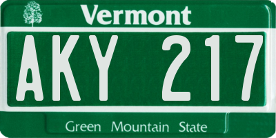 VT license plate AKY217