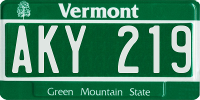 VT license plate AKY219