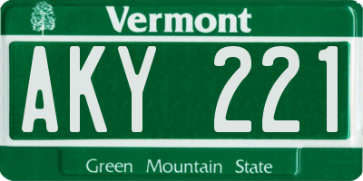 VT license plate AKY221