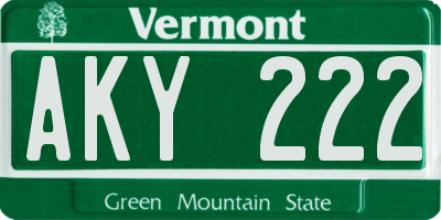 VT license plate AKY222