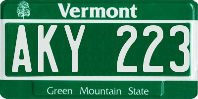 VT license plate AKY223