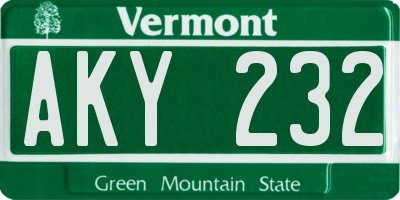 VT license plate AKY232