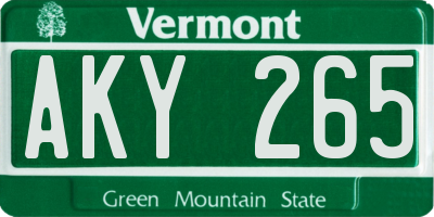VT license plate AKY265