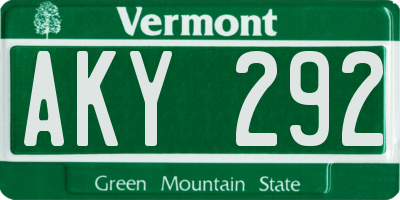 VT license plate AKY292
