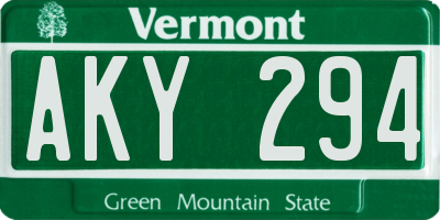 VT license plate AKY294