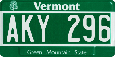 VT license plate AKY296