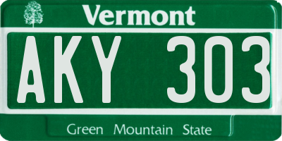 VT license plate AKY303