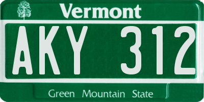 VT license plate AKY312