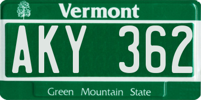 VT license plate AKY362