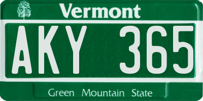 VT license plate AKY365