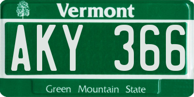 VT license plate AKY366