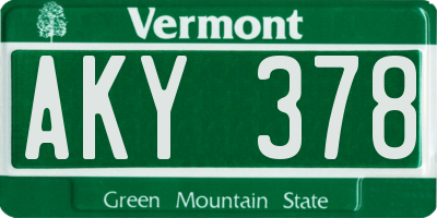 VT license plate AKY378