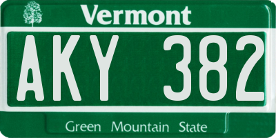 VT license plate AKY382