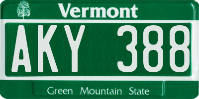 VT license plate AKY388
