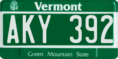 VT license plate AKY392