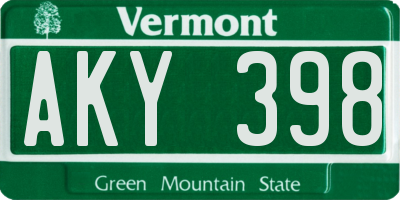 VT license plate AKY398