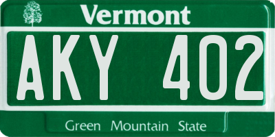 VT license plate AKY402