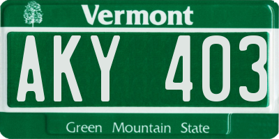 VT license plate AKY403
