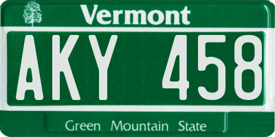 VT license plate AKY458