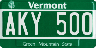 VT license plate AKY500