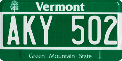 VT license plate AKY502