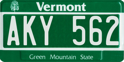 VT license plate AKY562