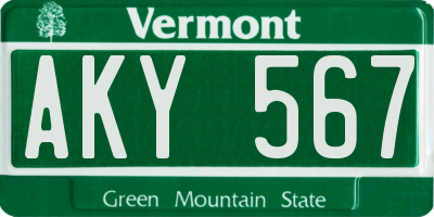 VT license plate AKY567