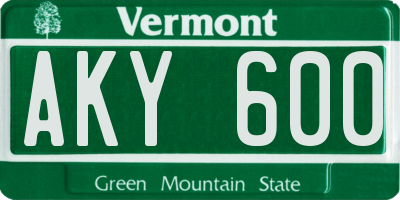 VT license plate AKY600