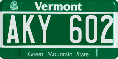 VT license plate AKY602