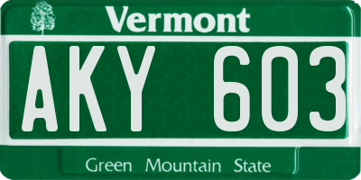VT license plate AKY603