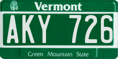 VT license plate AKY726