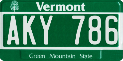VT license plate AKY786