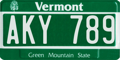 VT license plate AKY789