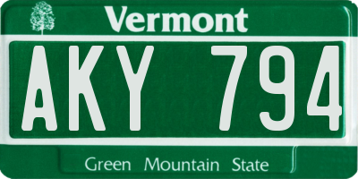 VT license plate AKY794