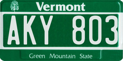 VT license plate AKY803