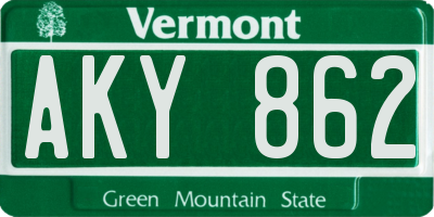 VT license plate AKY862