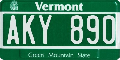 VT license plate AKY890