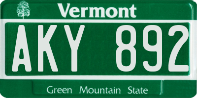 VT license plate AKY892