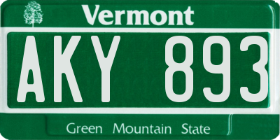 VT license plate AKY893