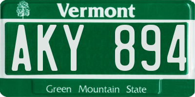 VT license plate AKY894