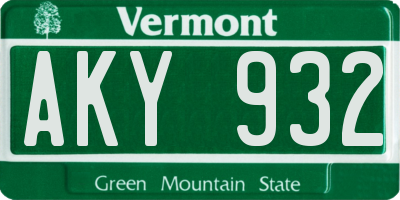 VT license plate AKY932