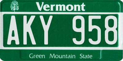 VT license plate AKY958