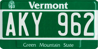 VT license plate AKY962