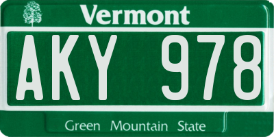 VT license plate AKY978
