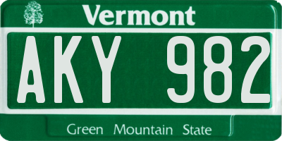 VT license plate AKY982