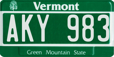 VT license plate AKY983
